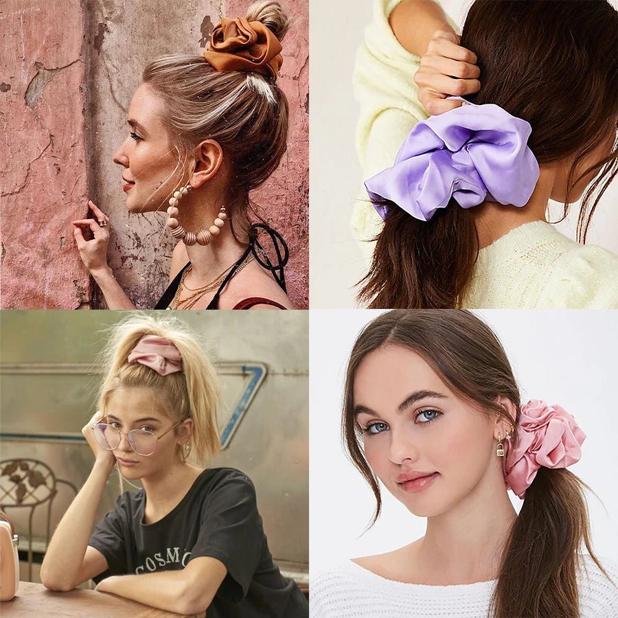 Fashion Oversize Solid Satin Scrunchie - Elastic Ponytail Holder - lily supply