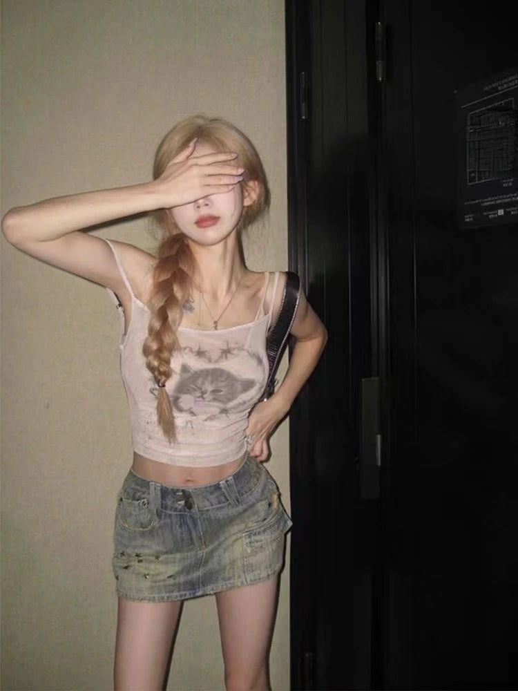 Women's Y2K Kawaii Bodycon Camisole Crop Top