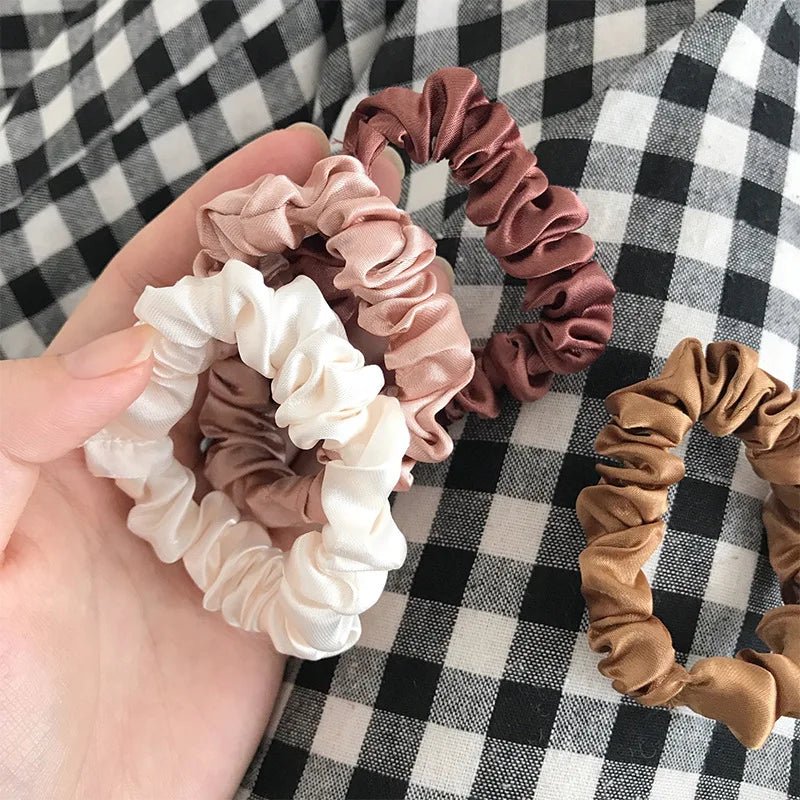 Satin Minimalist Solid Colour Silk Hair Scrunchies - Elastic Ponytail Ties - lily supply