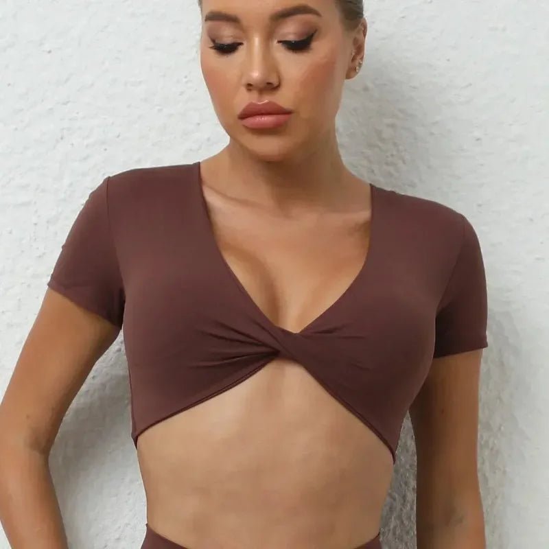 Women Sports Top Padding Gym T-shirt 2025 Sport Crop Top Woman Sportswear Yoga Clothing Tracksuit Brown Wine Red White Blue Navy - lily supply