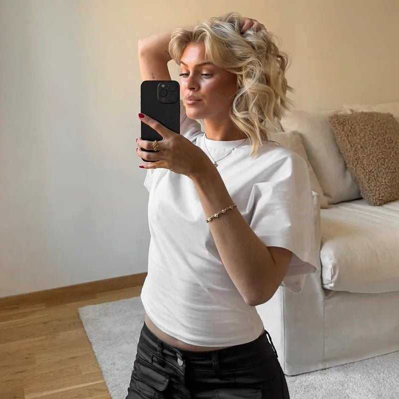 Fashion Casual Solid Gray Cropped T-shirt 2025 Woman Clothes O - neck Corset Tops Streetwear Girls Spring Summer Short Tee Shirts - lily supply