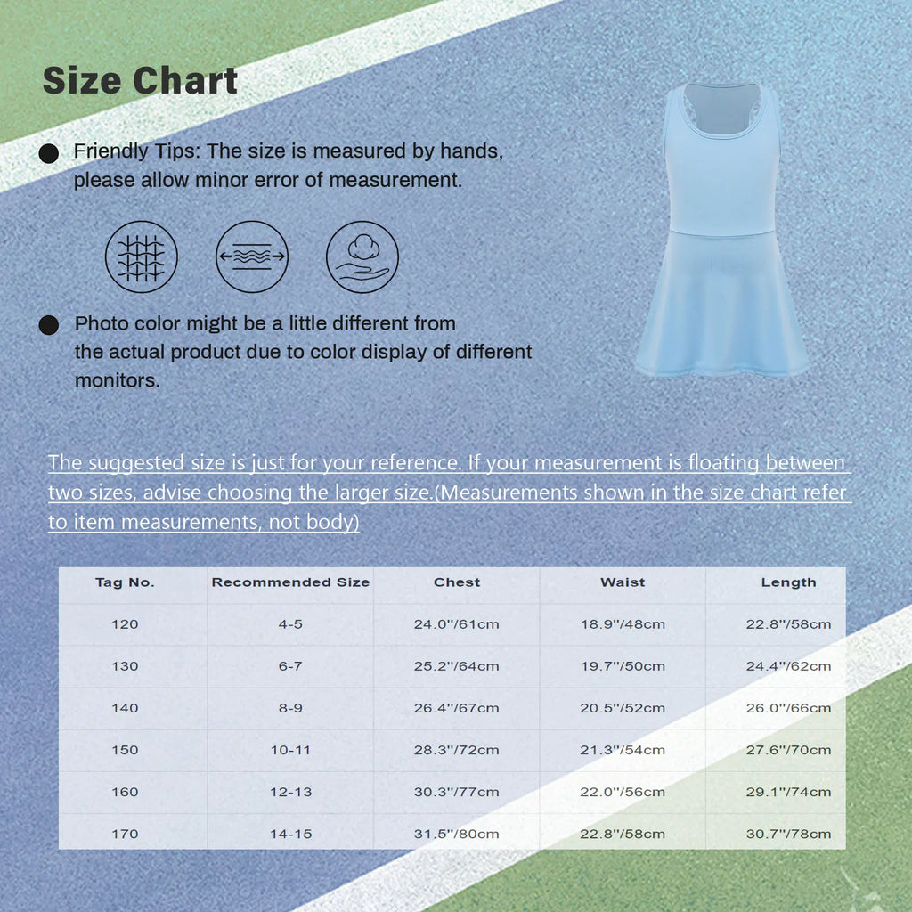 Kids Girls Golf Tennis Dress U - Neck Sleeveless Racer Back Athletic Sundress School Sports Dresses for Badminton Workout Running - lily supply
