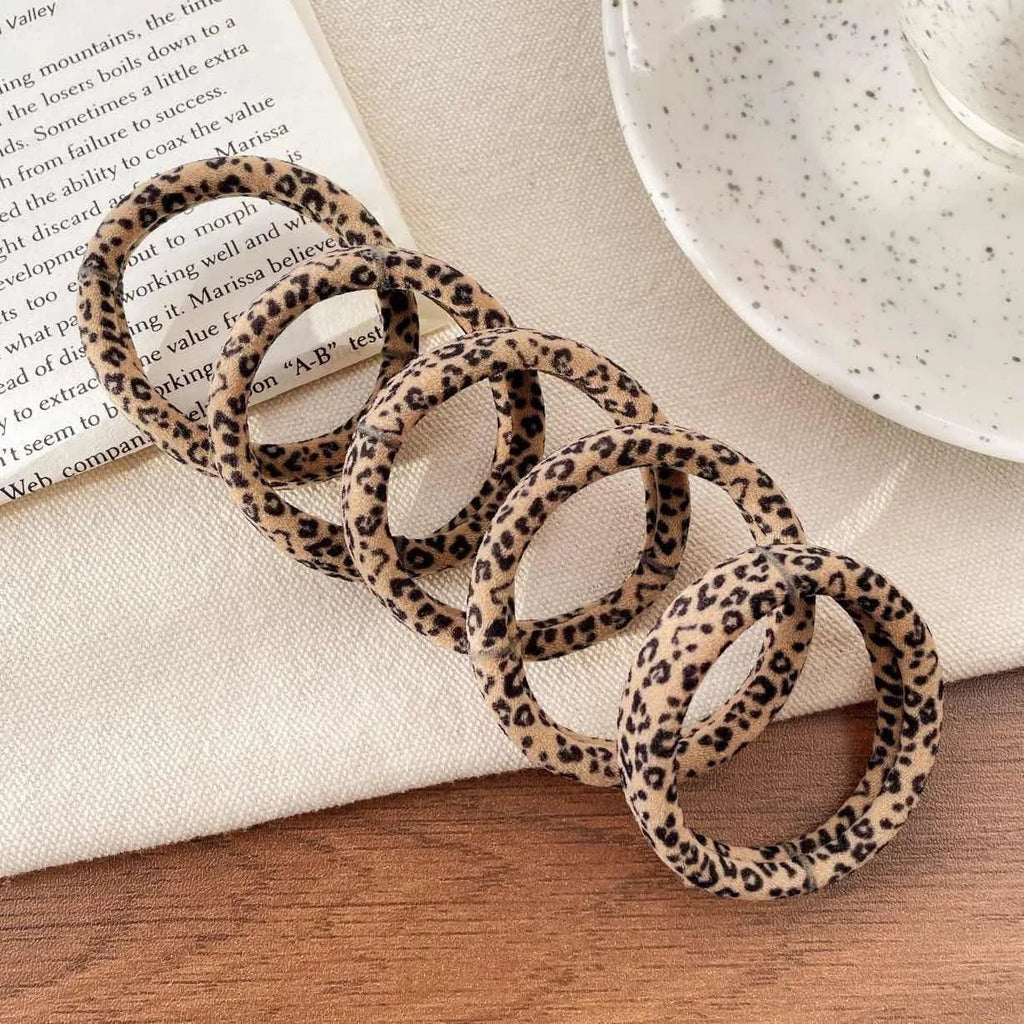 5pcs Leopard Print High Elastic Scrunchie Hair Ties - Ponytail Holders - lily supply