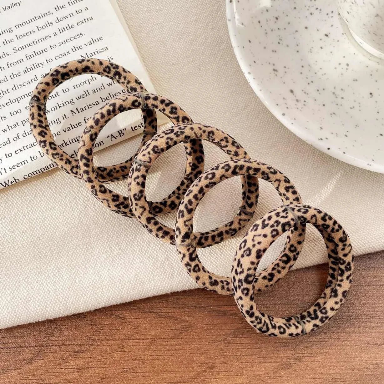 5pcs Leopard Print High Elastic Scrunchie Hair Ties - Ponytail Holders - lily supply