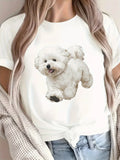 Women's White Cute Bichon Frise Graphic T-Shirt Soft Breathable Solid Color Everyday Casual Top Animal Print graphic t shirts