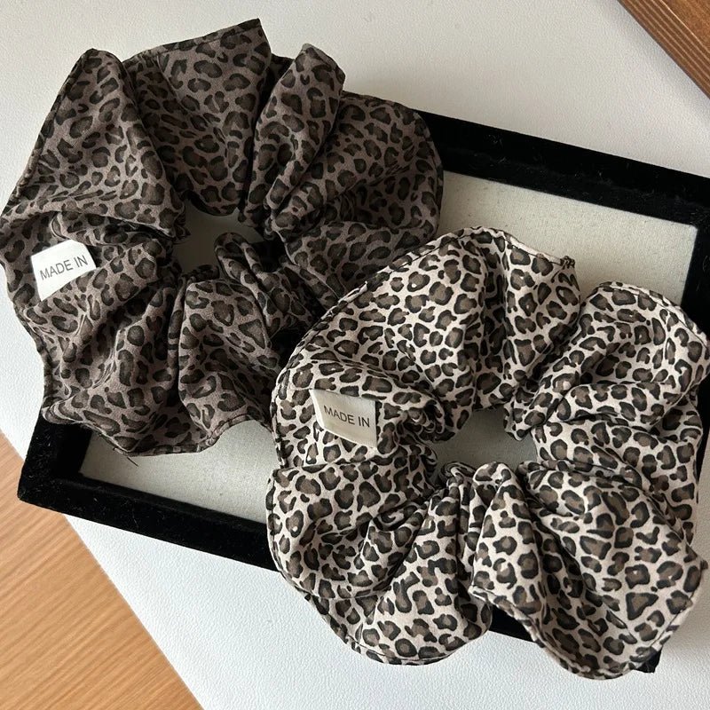 Leopard Print Oversized Scrunchie - Retro Elastic Hair Tie - lily supply