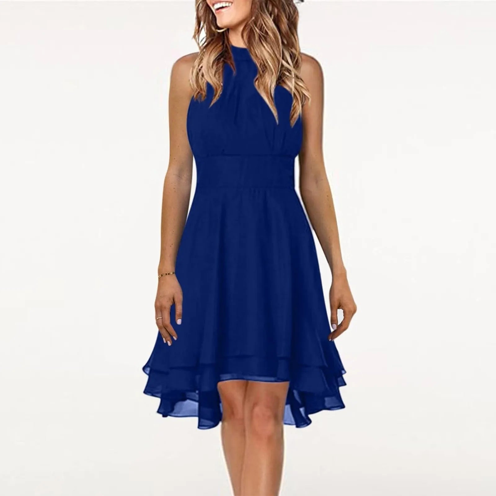 Women's Elegant Halter Chiffon Party Dress - High Waist Sleeveless