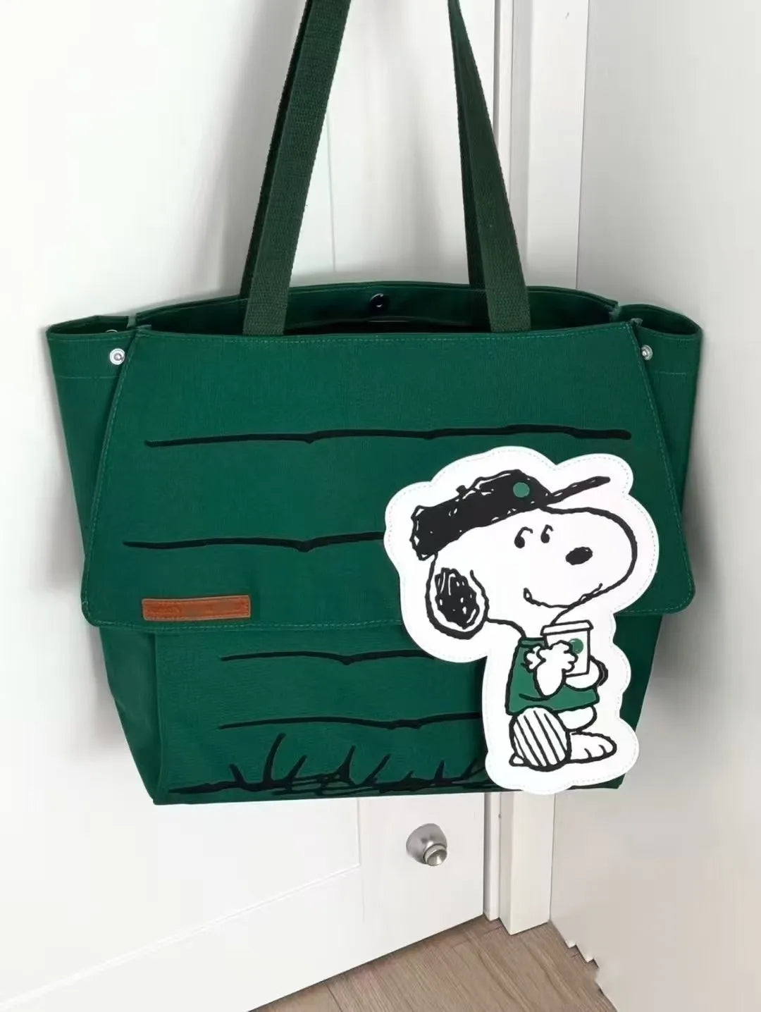 Snoopy Canvas Tote Shoulder Bag - Large Capacity Casual Girls Travel Bag
