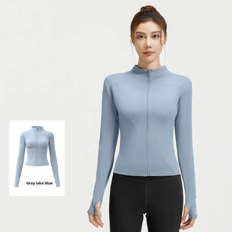 Women's Slim Yoga Running Zip Jacket - Long Sleeve Quick Dry Stand Collar Coat
