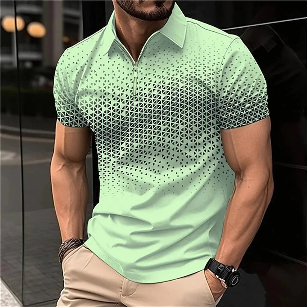Men's 3D Print Striped Polo T-Shirt
