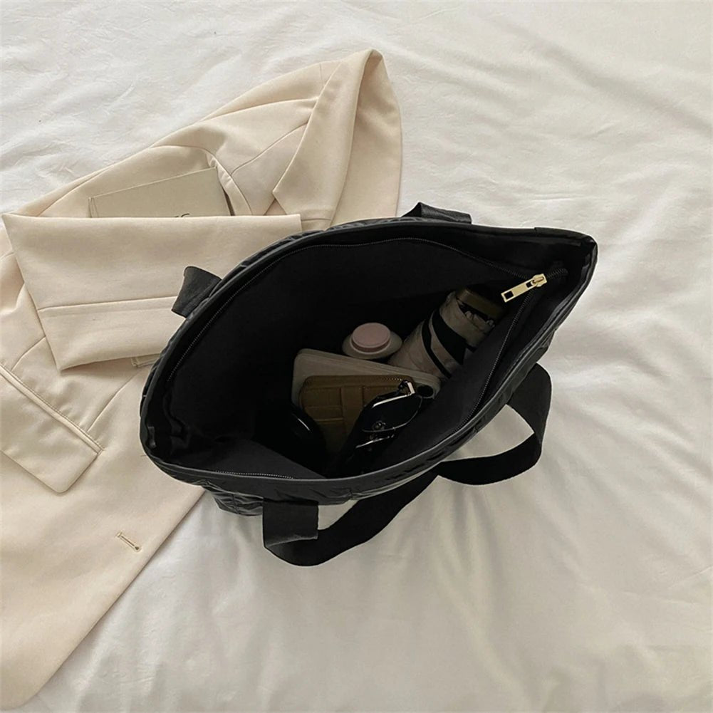Women's Quilted Cotton Padded Handbag - Large Capacity Rhombus Shopping Tote - lily supply
