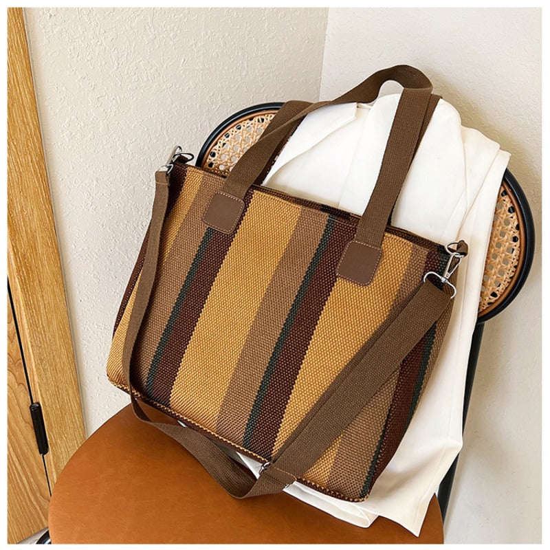 Women's Striped Canvas Crossbody Shoulder Bag - Large Tote 2023