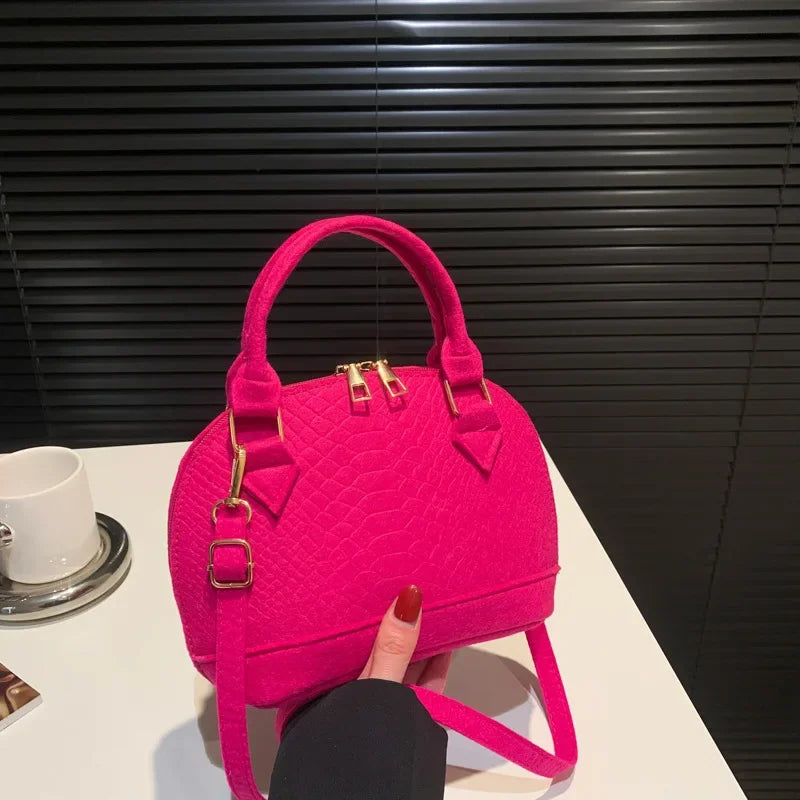 Women's Large Crossbody  Retro Felt Handbag with Makeup Organizer Solid-Color Casual Purse for Everyday Use Travel 핸드백