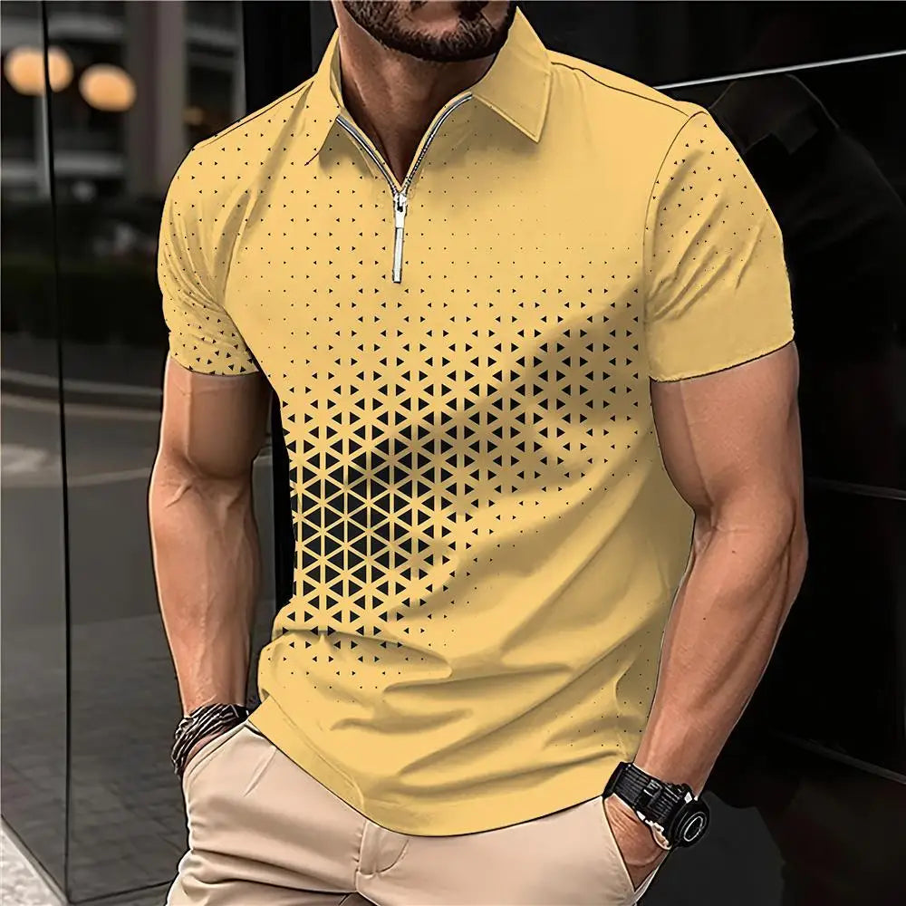 Men's 3D Print Striped Polo T-Shirt