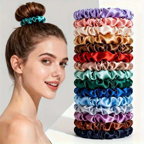 19pcs Non - Damaging Thin Scrunchies Set - Multi - Colour Mix - lily supply
