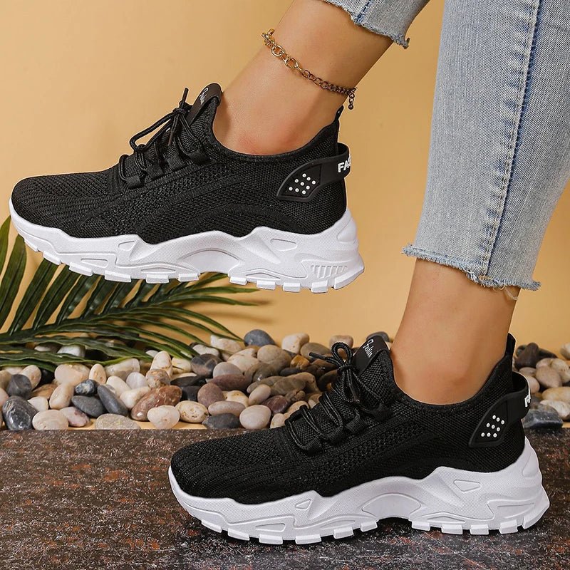 Fashion Knitted White Sneakers for Women Summer Mesh Breathable Platform Sports Shoes Woman Thick Bottom Non Slip Running Shoes - lily supply