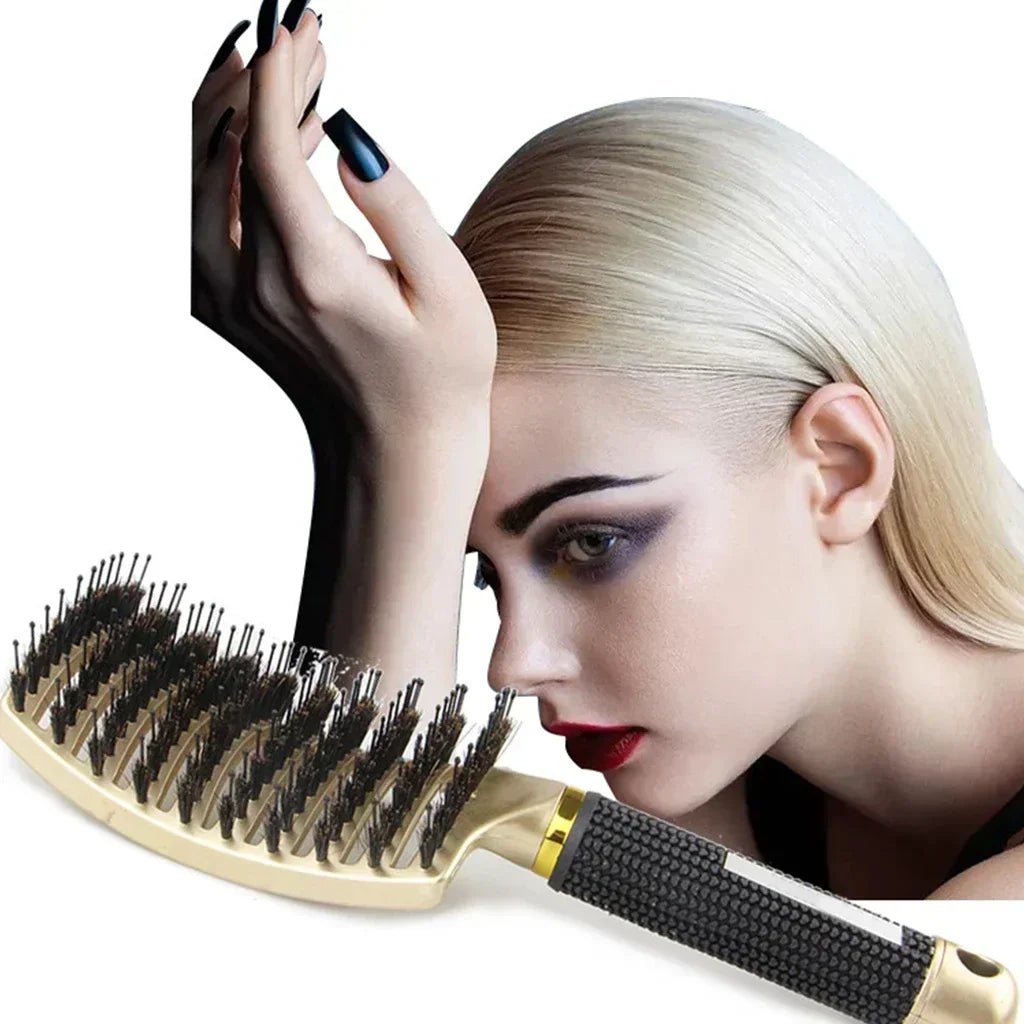 Boar Bristle Nylon Scalp Massage Comb - Wet Curly Detangle Salon Brush - lily supply