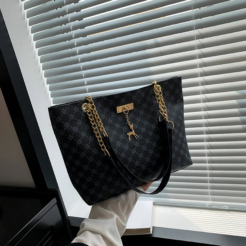 Women's Soft Leather Large Tote Handbag - Presbyopia Texture Shoulder Bag