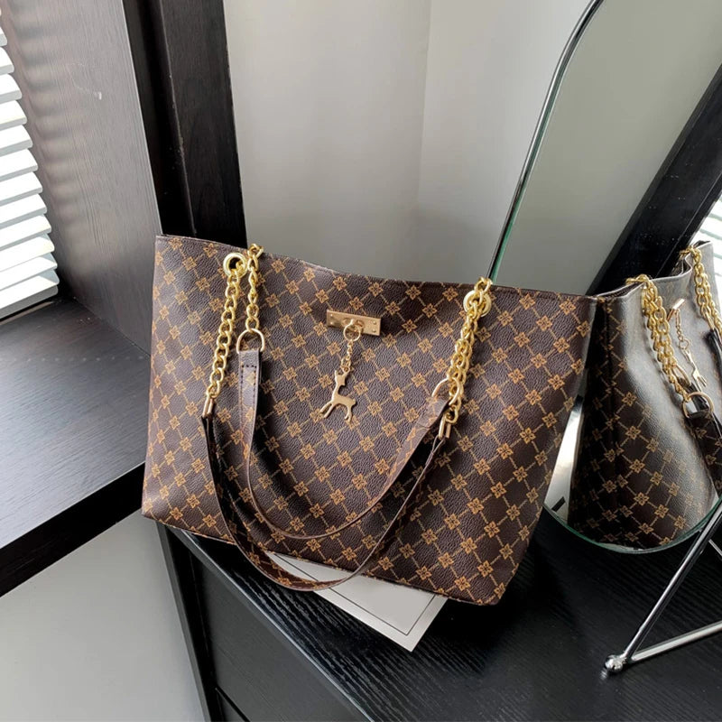 Women's Soft Leather Large Tote Handbag - Presbyopia Texture Shoulder Bag