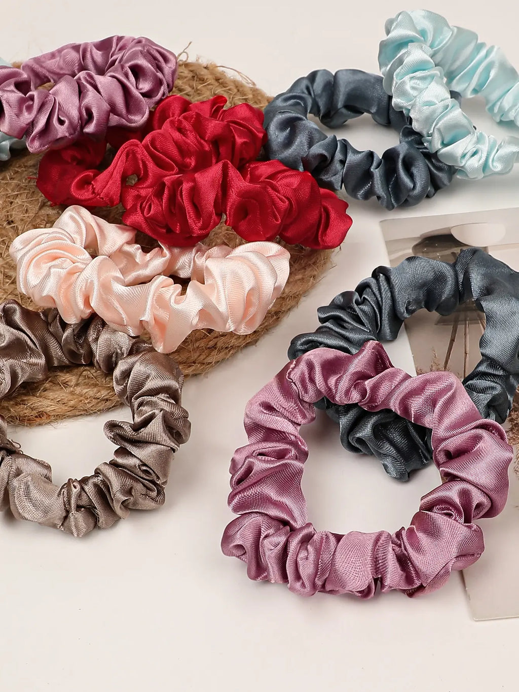 12pcs Small Silk Satin Scrunchies - No Damage Frizz - Free Sleep Hair Ties - lily supply