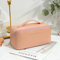 Travel Makeup Bag, Large Capacity Cosmetic Organizer Bags for Women, Waterproof PU Leather Toiletry Bags Wide Open Flat Makeup