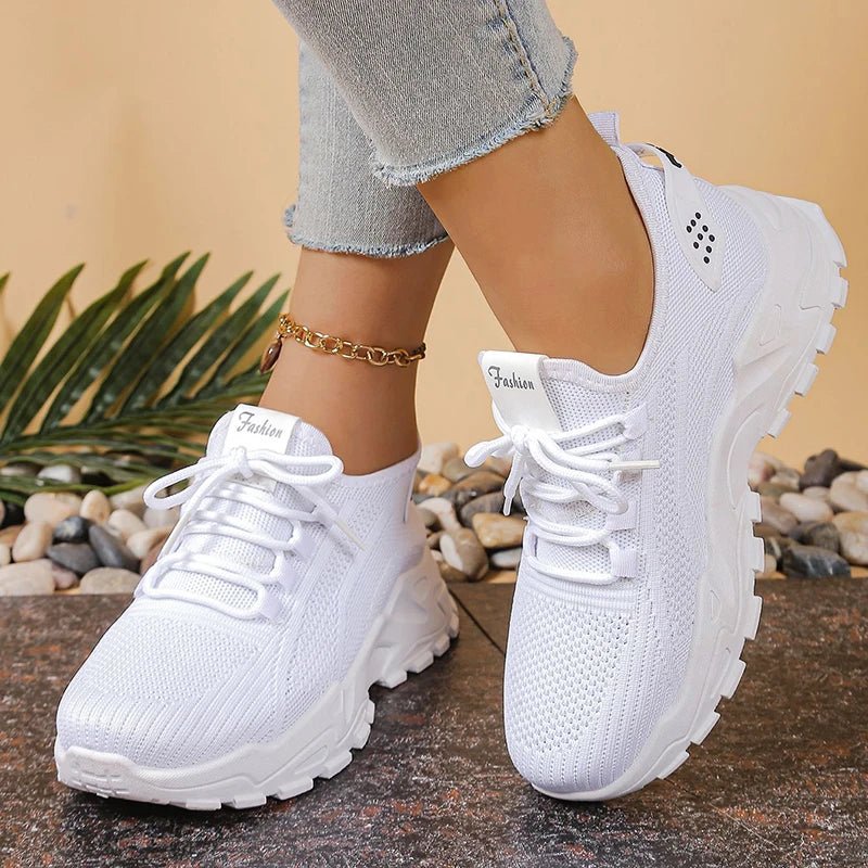 Fashion Knitted White Sneakers for Women Summer Mesh Breathable Platform Sports Shoes Woman Thick Bottom Non Slip Running Shoes - lily supply