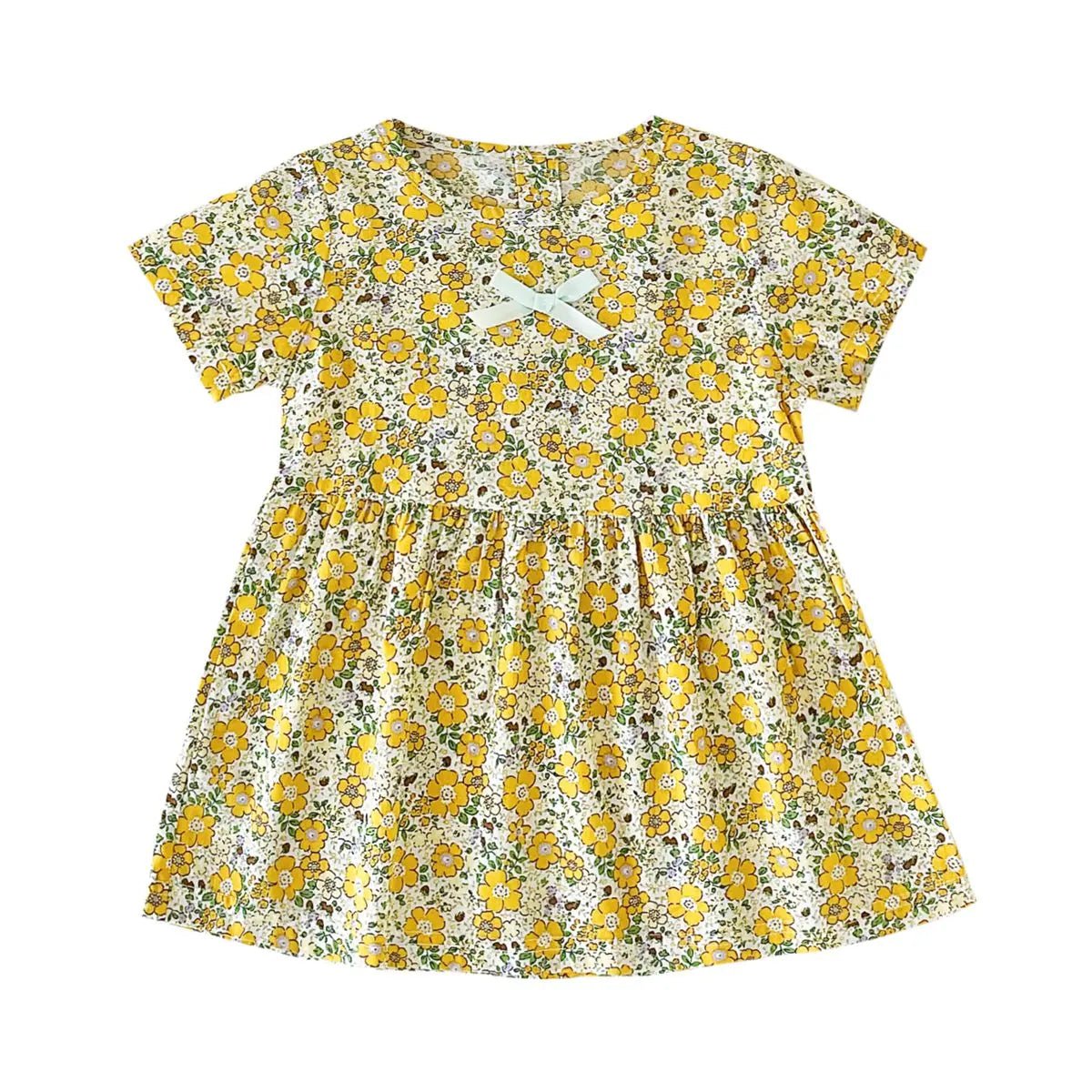 Baby Girls Floral Cotton Summer Dress | Short Sleeve Casual Holiday Dress 6M - 4Y - lily supply