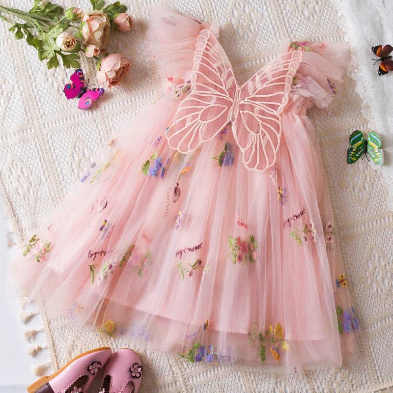 Girls Floral Mesh Summer Dress | Flower Girl Wedding Baby Dress 9M - 4Y - lily supply