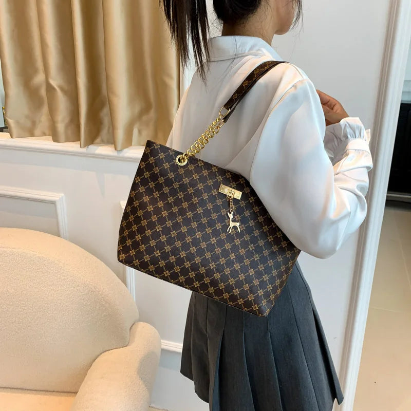 Women's Soft Leather Large Tote Handbag - Presbyopia Texture Shoulder Bag
