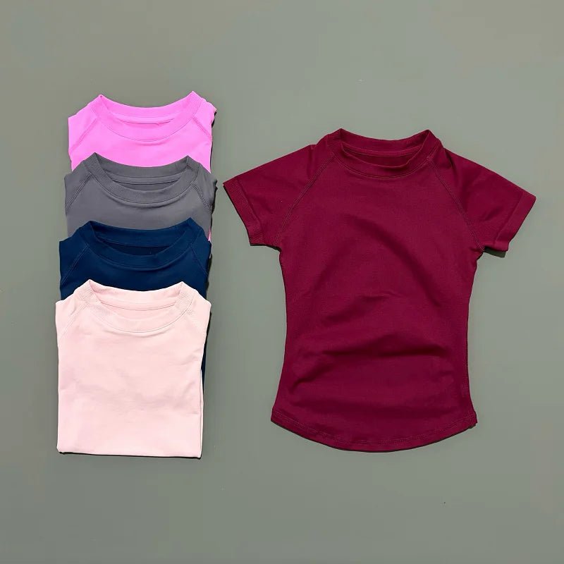 Sport Short Sleeve Top Women Running Sports T Shirt Summer Short Sleeve Round Neck Breathable Stretchy Gym Yoga Fitness Top - lily supply