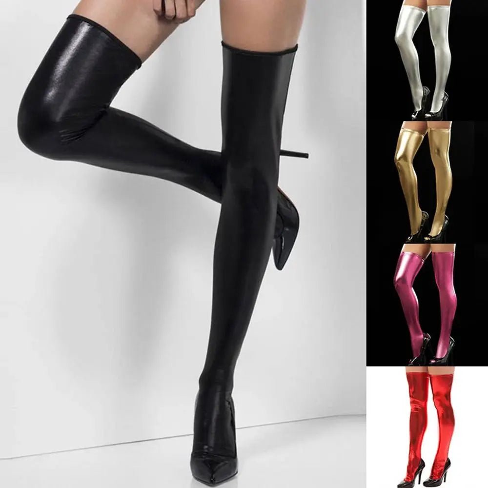 Women's PU Leather Thigh High Over - Knee Stockings – Faux Leather Long Socks - lily supply