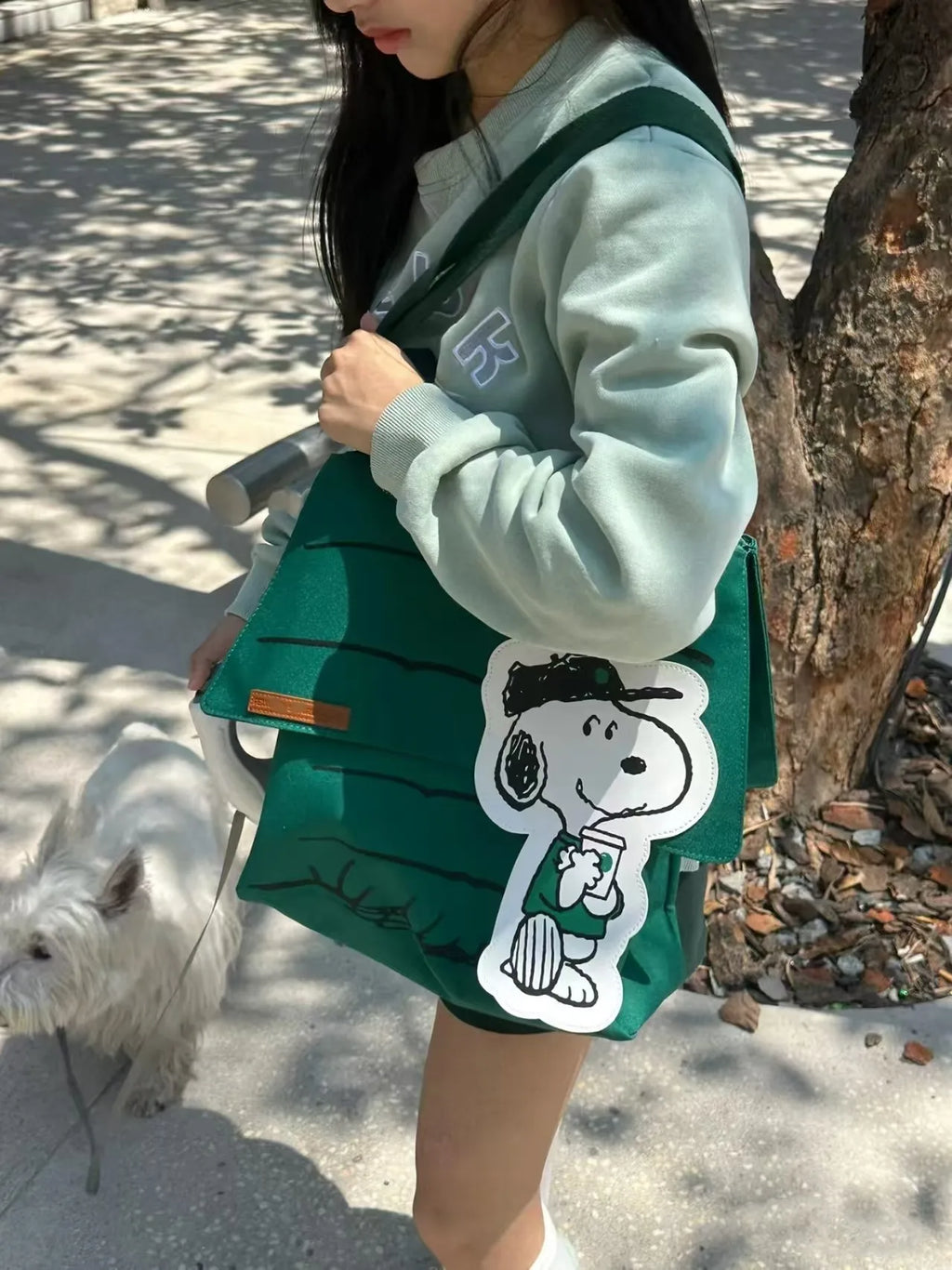 Snoopy Canvas Tote Shoulder Bag - Large Capacity Casual Girls Travel Bag