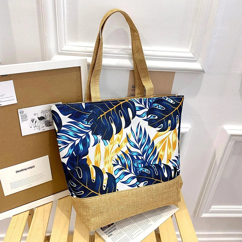 Women's Floral Printed Beach Shopping Large Capacity Tote Bag