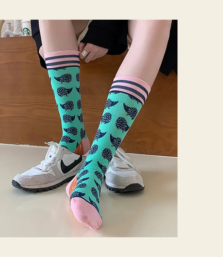 Women's Plant, Hedgehog & Sloth Print Socks – Trendy Casual Socks - lily supply