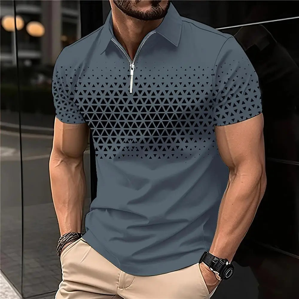 Men's 3D Print Striped Polo T-Shirt