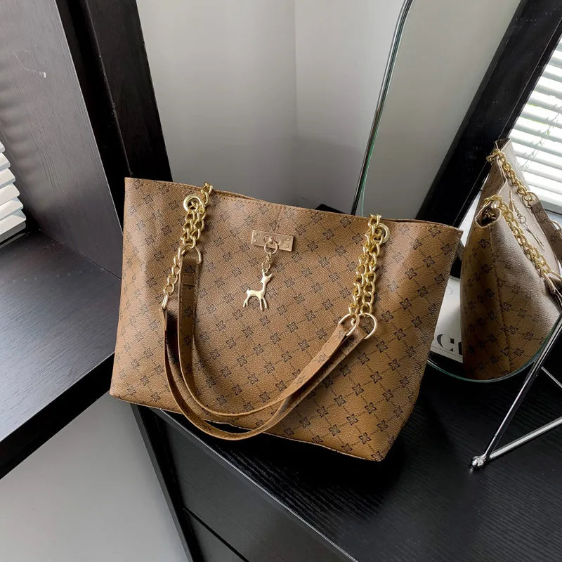 Women's Soft Leather Large Tote Handbag - Presbyopia Texture Shoulder Bag