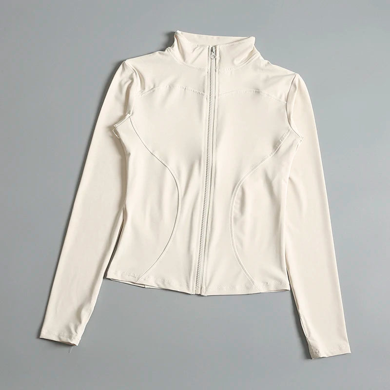 Women's Zip Yoga Running Activewear Jacket - Long Sleeve Gym Workout Coat