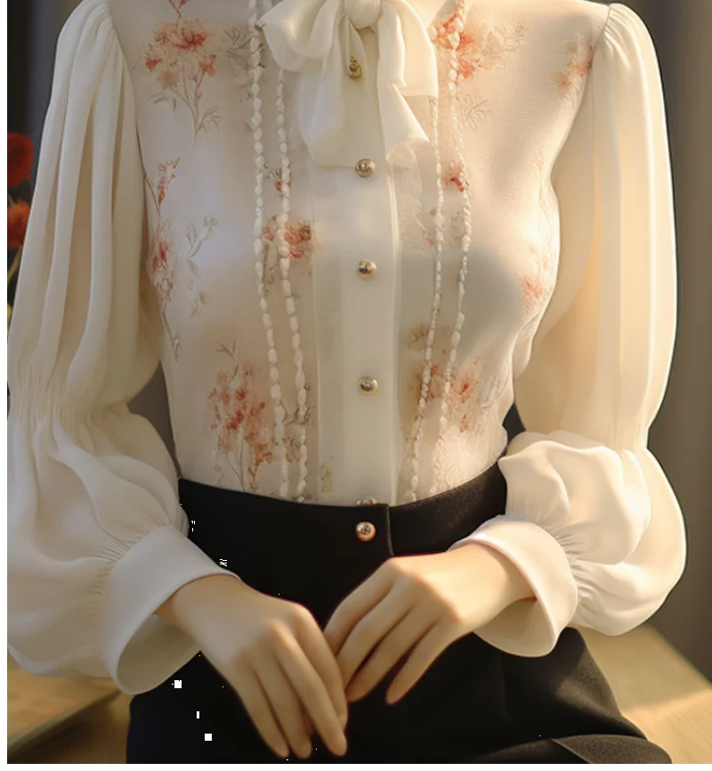 2025 Early Spring New Women White Floral Shirt French Top Chic Cardigan