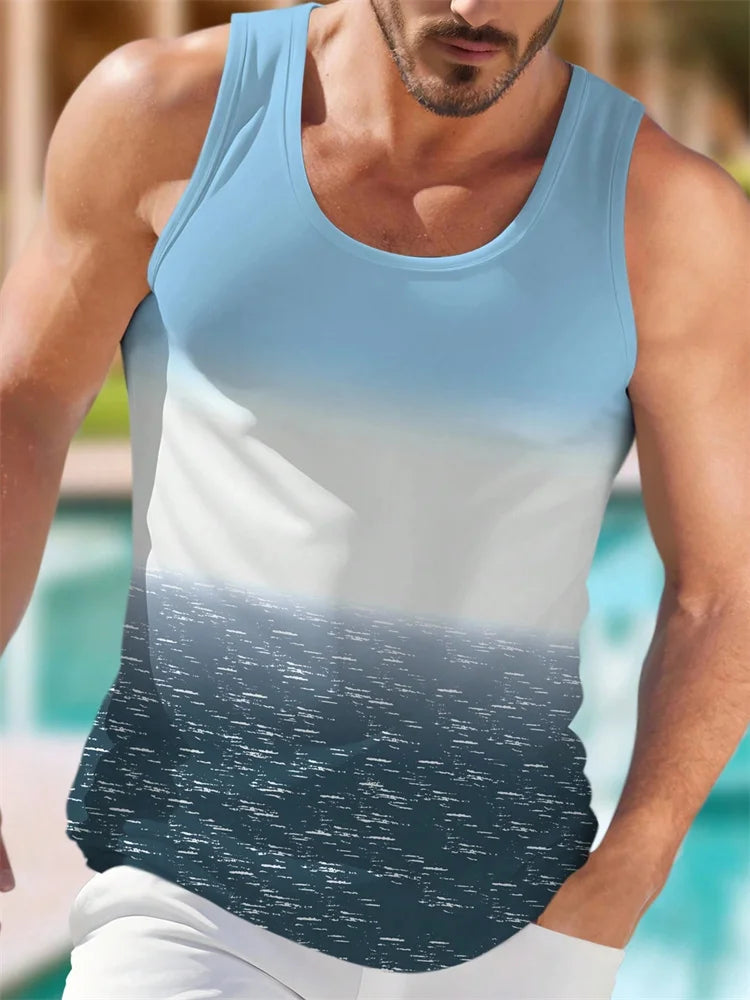 Men's Casual Coconut Tree Sleeveless Fitness Vest Top