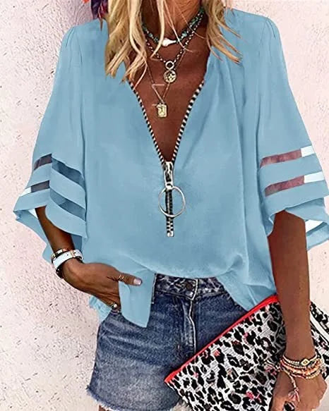 Women's Vintage Zipper Off Shoulder Blouse