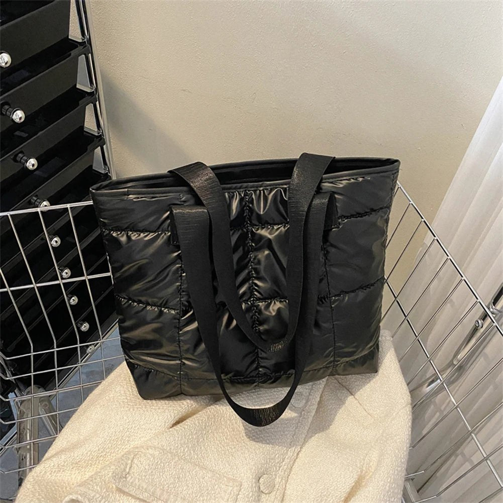 Women's Quilted Rhombus Cotton Padded Tote Bag - Large Capacity Shopping Bag - lily supply