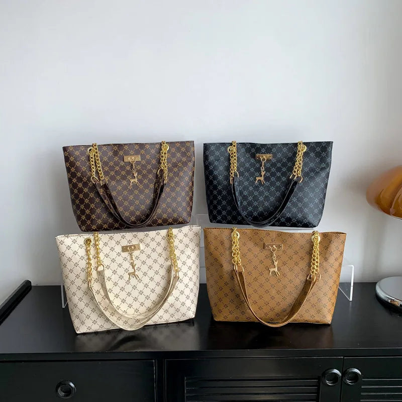 Women's Soft Leather Large Tote Handbag - Presbyopia Texture Shoulder Bag