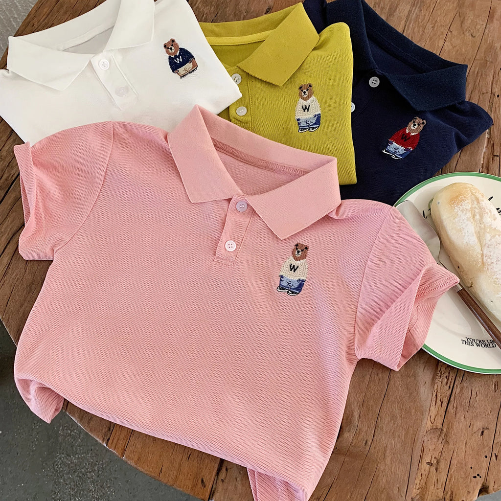 Kids Cartoon Bear Print Polo Shirt