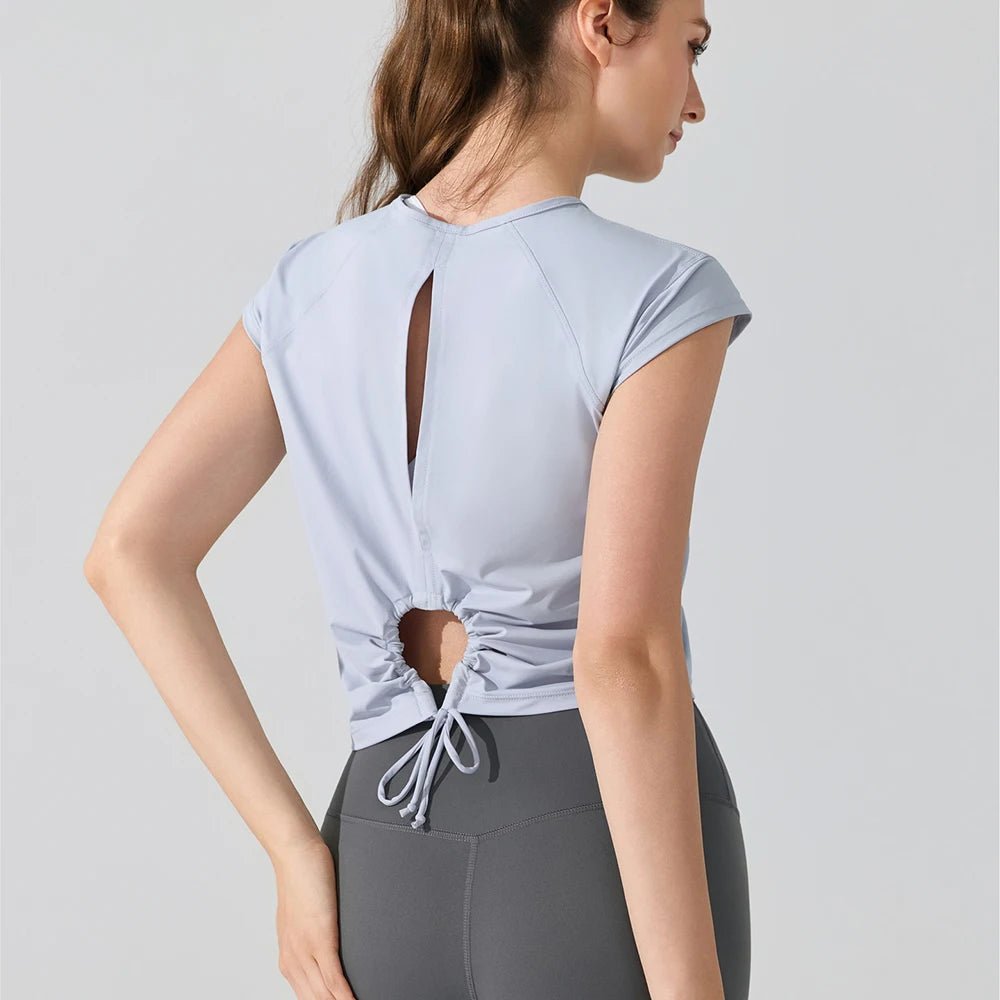 Women's Sports Top Beautiful Back Short - Sleeve T-Shirt, Breathable Hollow UPF50 Sun Protection, Running Fitness Yoga Activewear - lily supply