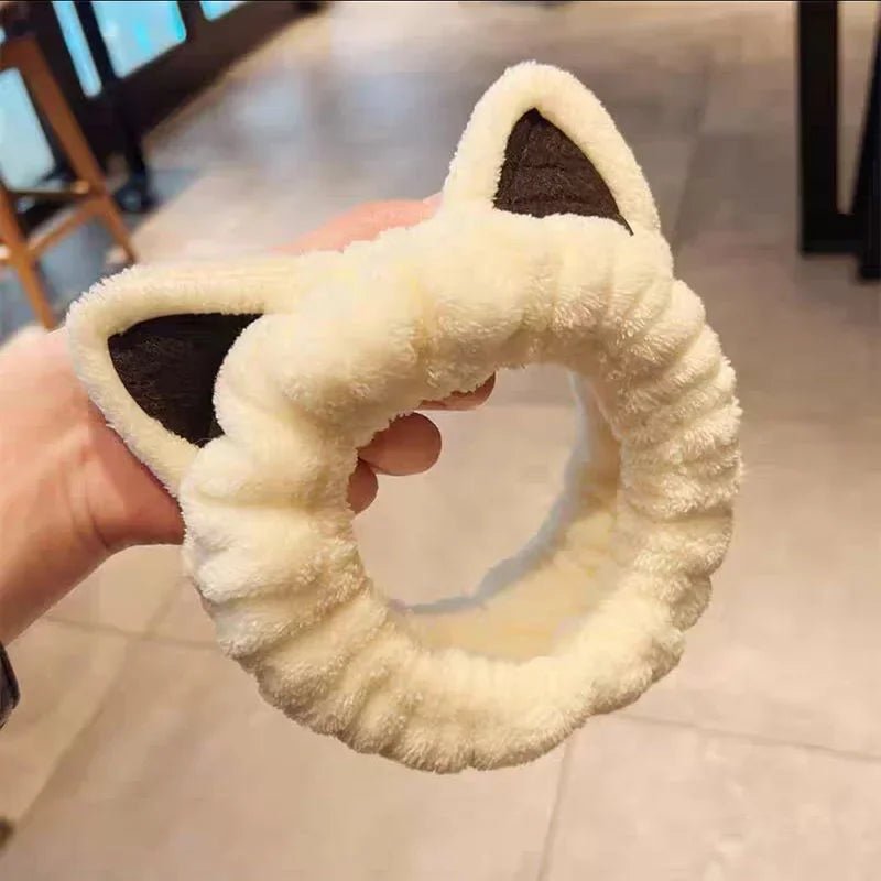 Cartoon Cat Ear Headband Plush Coral Fleece Face Wash Hairband Cute Non - Slip Hair Accessories for Women Teens - lily supply