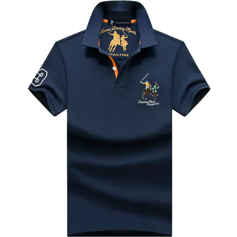 Men's Casual Embroidery Short Sleeve Polo