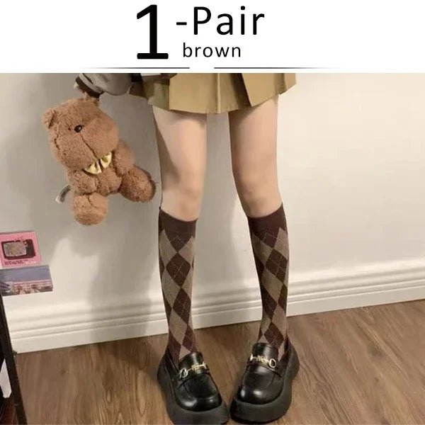 Women's Organic Cotton Diamond Thigh High Socks – Textured Long Socks - lily supply