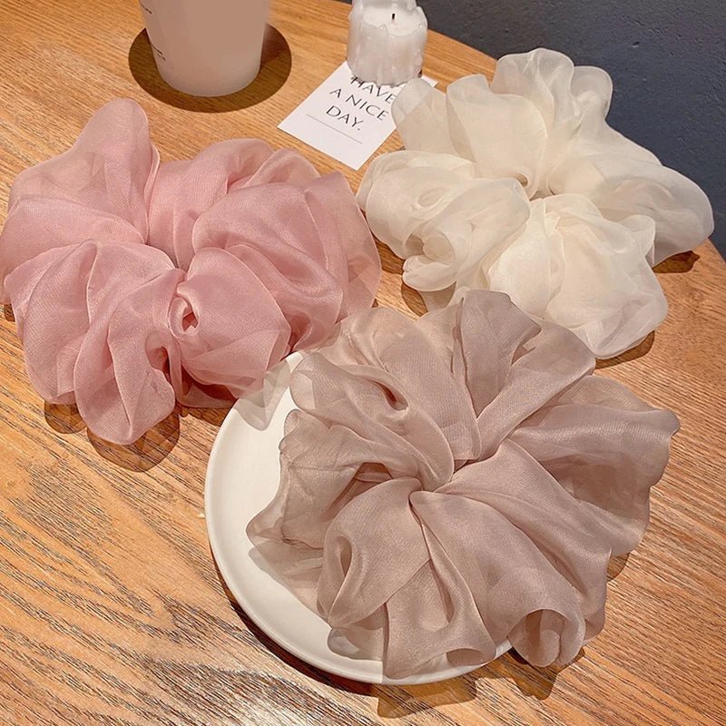 Oversized Organza Chiffon Scrunchie - Korean Large Elastic Hair Bands - lily supply