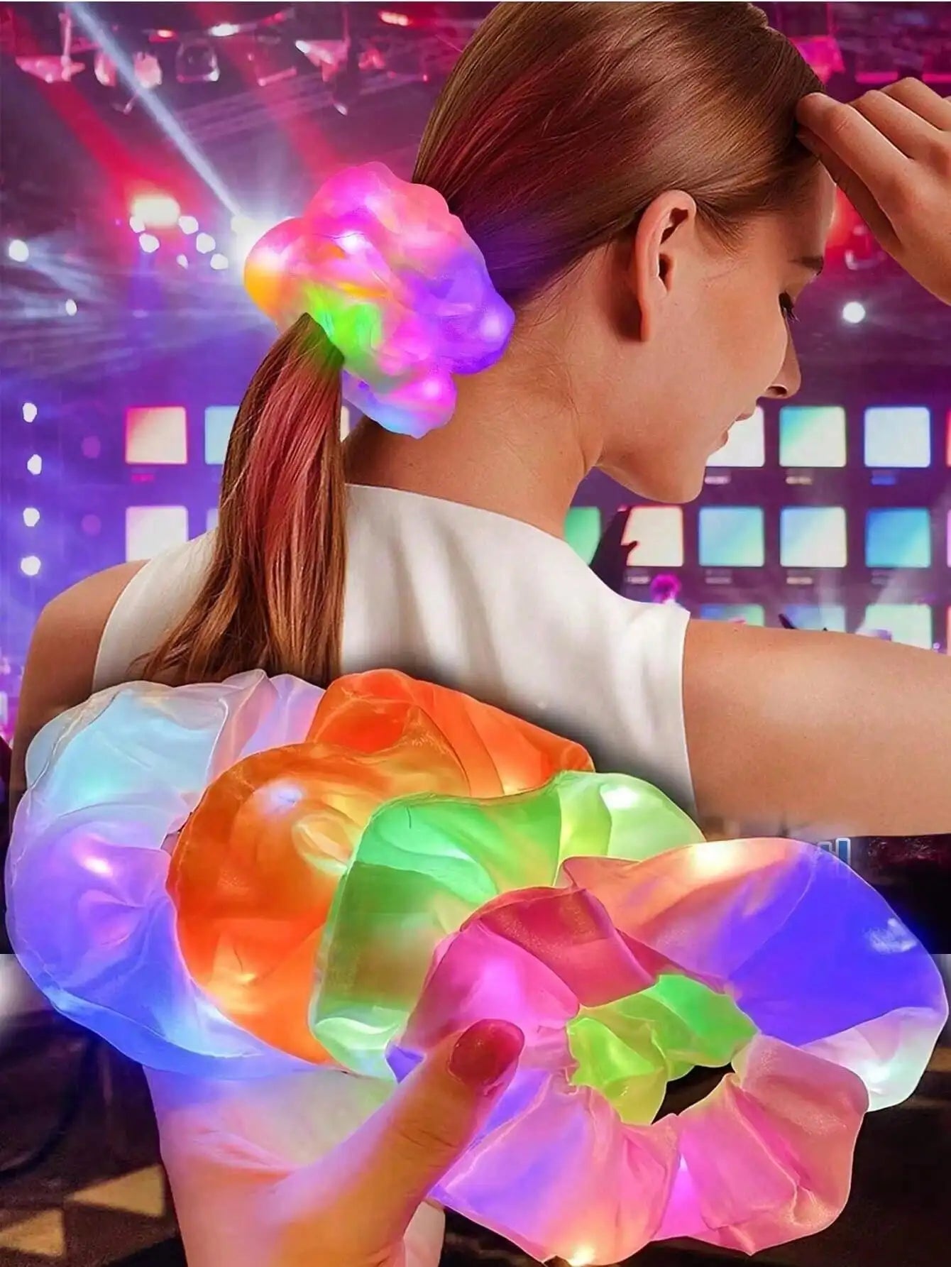 10pc LED Light Up Hair Scrunchie - Elastic Satin Party Ponytail Holder - lily supply