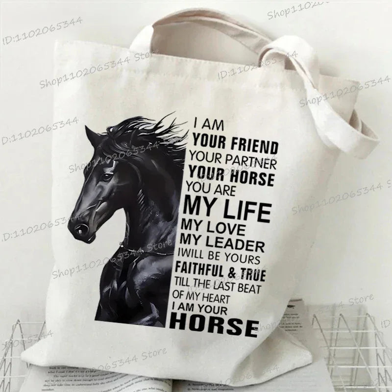 Women's Horse Print Canvas Large Capacity Tote Bag